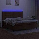  Box spring postelja z vzmetnico LED temno rjava 200x200cm blago | Shoptok.si