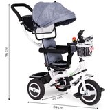 ECO TOYS tricikl s okretnim sjedalom 360 s bijelom konstrukcijom i košaricom, siva | shoptok.hr