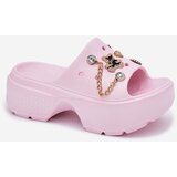 Boto Women's Foam Slippers On Massive Platform With Golden Decorations Pink Ivoriel | Shoptok.si