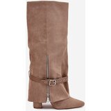 Boto Women's Slip-On Boots On Heel With Decorative Strap Beige Jolivine | shoptok.hr