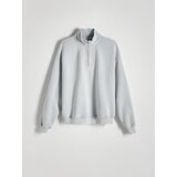 Reserved - Majica isprana izgleda s kapuljačom i patentnim zatvaračem - light grey | shoptok.hr