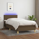 vidaXL Box spring postelja z vzmetnico LED temno rjava 90x200 cm blago Cene