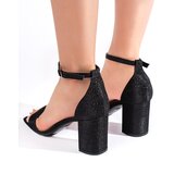 Shelvt Black glitter women's heeled sandals | shoptok.hr