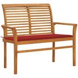 vidaXL Vrtna klop z rdečo blazino 112 cm trdna tikovina Cene