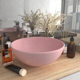vidaXL Razkošen umivalnik okrogel mat roza 32,5x14 cm keramičen | Shoptok.si