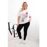 Kesi Włoski Women's Cotton Plus Size Blouse with Feather Motif white + pink | Shoptok.si