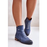 Kesi Insulated women's ankle boots with a flat heel blue labise Cene