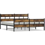 Maison Chic Kovinski Posteljni okvir - Dvoposteljna postelja - Zakonska postelja brez vzmetnice dimljen hrast 200x200cm, (21692847) | Shoptok.si
