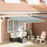 vidaXL Ročna retraktibilna tenda z LED zeleno in belo 300x250 cm, Tenda za zamenjavo tkanine za okvir 3x2.5 m zelena in bela | Shoptok.si
