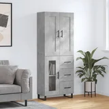 vidaXL Visoka komoda betonsko siva 69,5x34x180 cm inženirski les