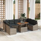 vidaXL 10-delni vrtni jedilni set z blazinami siva poli ratan akacija | Shoptok.si