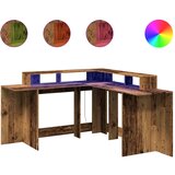 Maison Chic Pisalna miza - pisarniška miza - Računalniška miza z LED lučkami starinski les 152x152x91 cm inž. les, (21785676) | Shoptok.si