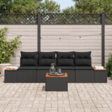 vidaXL 5-delni vrtni kavč z blazinami Črna Poli ratan Akacija | Shoptok.si