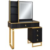  Crno-zlatni kozmetički toaletni stolić s LED ogledalom, rasvjetom, ormarićem i stolicom | shoptok.hr