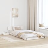vidaXL Posteljni okvir na tleh z nočnima omaricama Bela 90x190cm Trdo leseno Cene