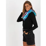 Fashion Hunters Turquoise and navy blue women's scarf with prints