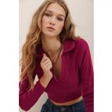 Trend Alaçatı Stili Women's Claret Red Polo Neck Corduroy Soft Textured Crop Blouse | Shoptok.si