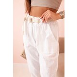 Kesi Włoski Women's linen cotton pants with a belt white | Shoptok.si