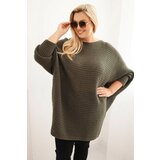 Kesi Włoski Women's Plus Size Sweater with mohair poncho khaki Cene