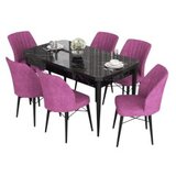 Hanah home set trpezarijski sto i 6 stolica eva black marble purple | ePonuda.com
