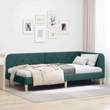 vidaXL Kotna postelja z vzglavjem Temno zelena 90 x 190 cm blago | Shoptok.si