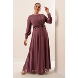 By Saygı Lined Long Chiffon Dress with Floral Detail Wide Sizes Dark Indigo. Cijene