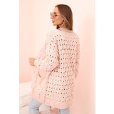 Kesi Włoski Women's openwork cardigan with pockets powder pink | shoptok.hr