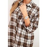 Kesi Włoski Women's cotton plaid shirt with a distressed effect brown | Shoptok.si