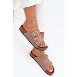 Boto Women's sandals with golden buckles and stitching khaki Lunera | Shoptok.si