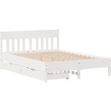 vidaXL Posteljni okvir z vzglavjem bel 135x190 cm trdna borovina, (21322294) | Shoptok.si
