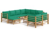 The Living Store Vrtna sedežna garnitura 10-delna z zelenimi blazinami bambus - Vrtna Sedežna Garnitura, (21422320) | Shoptok.si