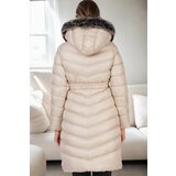 Dewberry Z6690 FUR HOODED LADIES' COAT-BEIGE-1 | Eponuda.ba