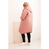 Kesi Włoski plus size women's quilted jacket with a hood and sporty cuffs dark powder pink | Eponuda.ba