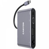 Canyon 8 in 1 USB C hub, with 1*HDMI: 4K*30Hz, 1*VGA, 1*Type-C PD charging port, Max 100W PD input. 3*USB3.0,transfer speed up | Eponuda.ba