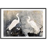  Plakat - Herons and Cherry Blossom - oriental-style illustration depicting birds 42x29.7 Crni okvir s margom | shoptok.hr