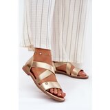 EVENTO Womens flat sandals with elastic straps gold Marinea | Shoptok.si