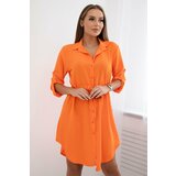 Kesi Dress with buttons and binding at the waist in orange color Cene