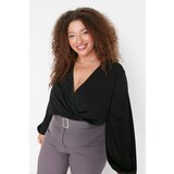 Trendyol Curve Black Double Breasted Collar Balloon Sleeve Knitted Blouse Cijene