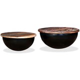  Set Stolića za Kavu 2 kom Masivno Obnovljeno Drvo Crni Oblik Zdjele | shoptok.hr