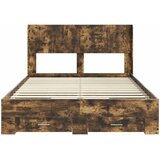  Krevetna konstrukcija s pohranom i uzglavljem Dimljeni hrast Smeđa 140 x 190 cm | Shoptok.si