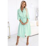 numoco basic 531-4 Midi Shirt Dress with Gold Buttons and Tie - Light Mint | Shoptok.si
