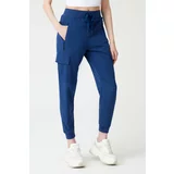 LOS OJOS Women's Navy Blue Cargo Jogger Pants with Pocket Elastic Waist and Legs, Cargo