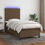  Box spring postelja z vzmetnico LED temno rjava 100x200cm blago, (20899318) Cene