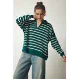 Happiness İstanbul Women's Dark Green Polo Neck Crop Knitwear Sweater Cene