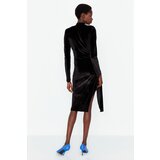 Trendyol Black Draped Detailed Velvet Dress | shoptok.hr
