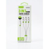 BAVIN kabl 3u1 60W Type C na Type Lightning/C/Micro 120cm bela - CB412 Cene