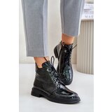 Kesi Leather patent leather women's ankle boots insulated with D&A dark green zip | Shoptok.si