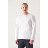 Avva Men's White Ultrasoft Crew Neck Long Sleeve Cotton Slim Fit Slim Fit T-shirt cene