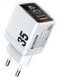WEKOME WP-U25 Super brzi Strujni GaN Punjač, 2-porta USB (3.0 i 3.1 Tip-C) 35W, sa displejom, beli Cene