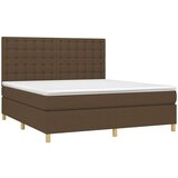  Box spring postelja z vzmetnico LED temno rjava 160x200cm blago | Shoptok.si
